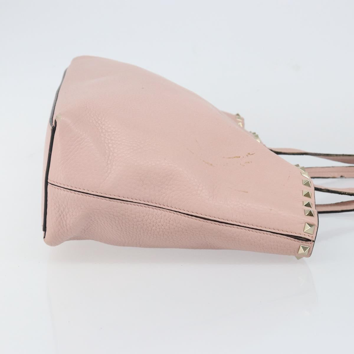 VALENTINO Studs Tote Bag Leather Pink Gold Auth BA5305