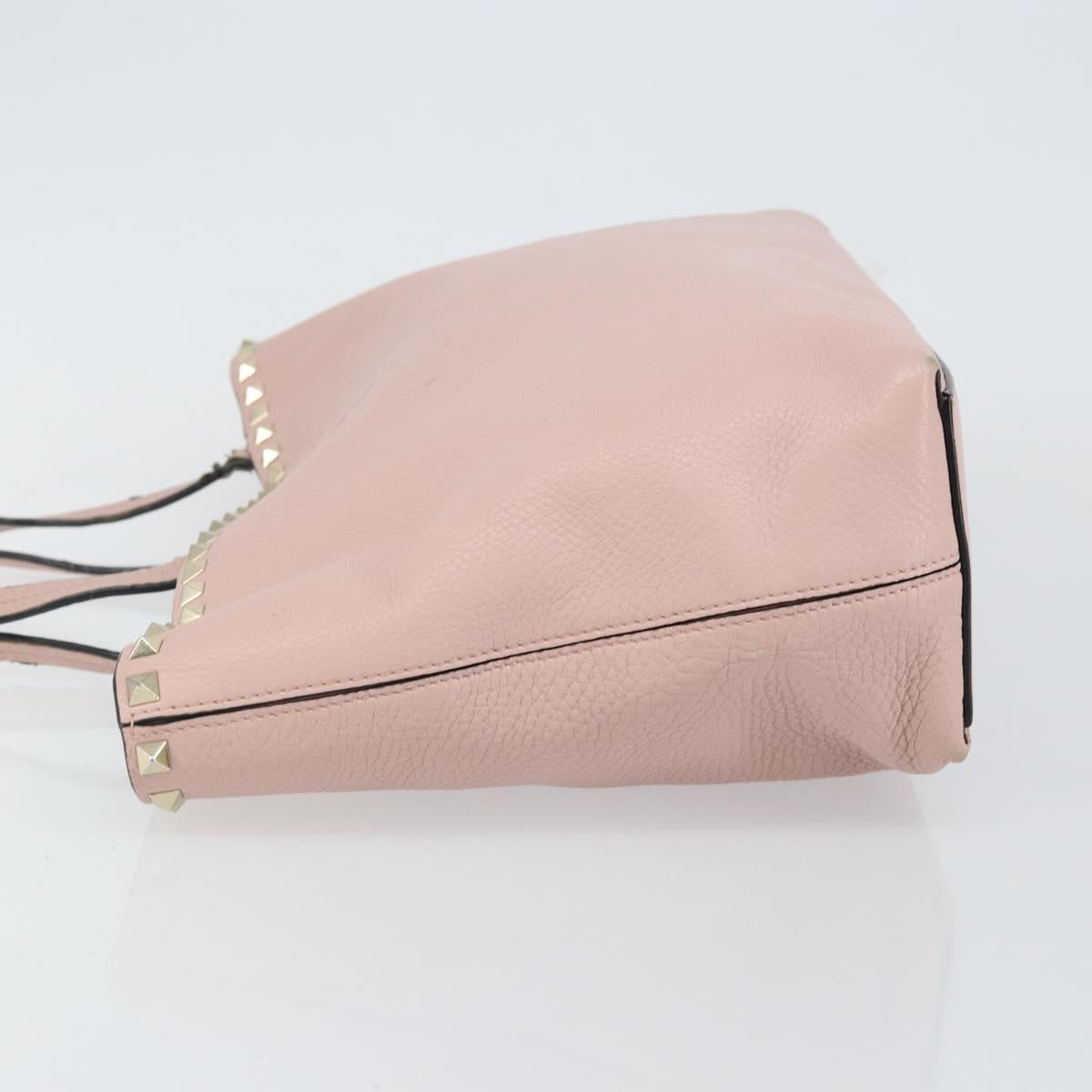 VALENTINO Studs Tote Bag Leather Pink Gold Auth BA5305