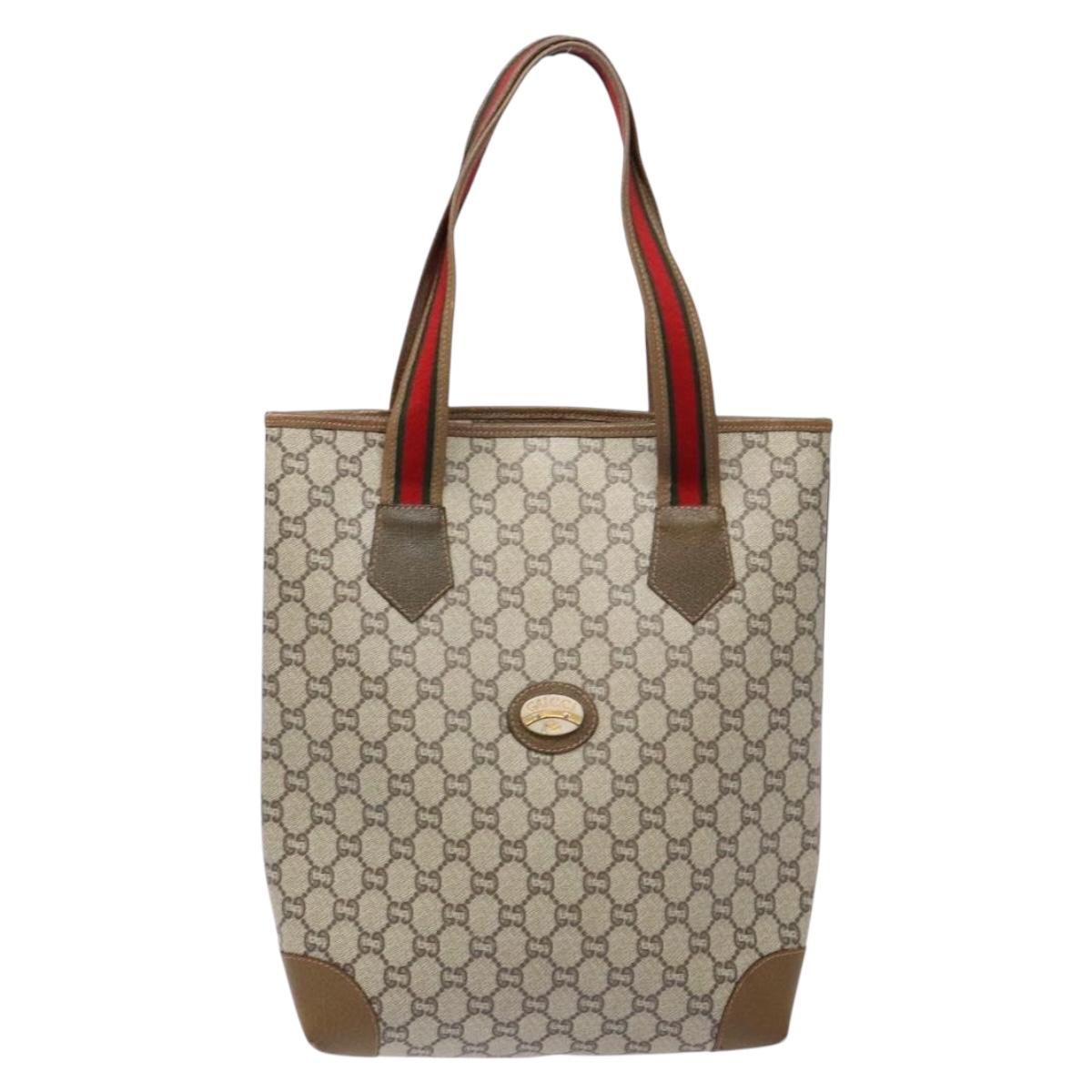 GUCCI GG Plus Supreme Web Sherry Line Tote Bag PVC Beige Red Green Auth BA5310