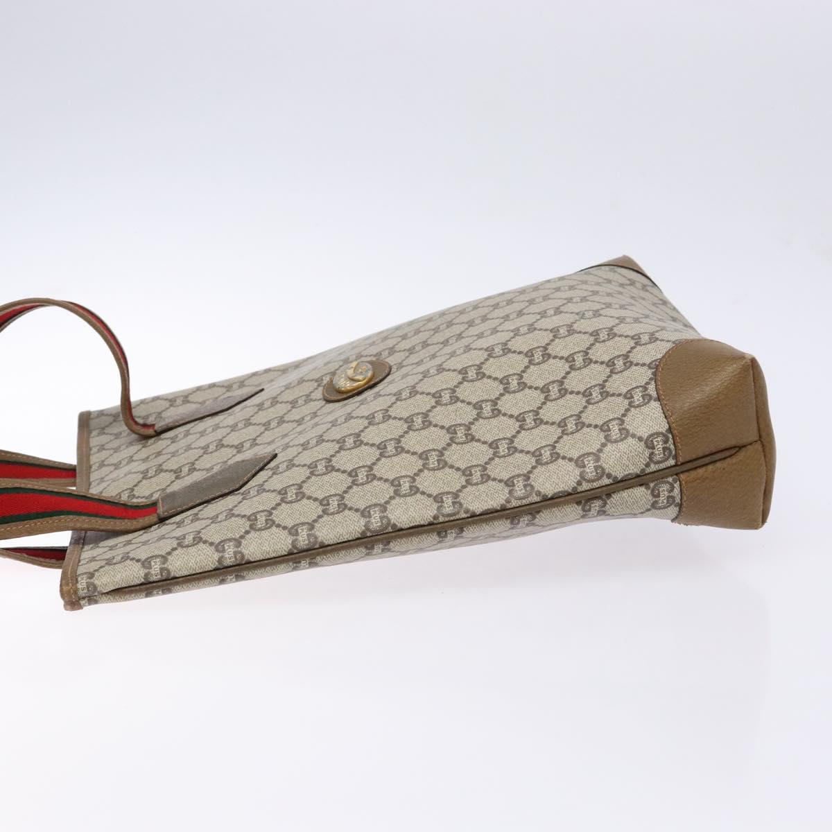 GUCCI GG Plus Supreme Web Sherry Line Tote Bag PVC Beige Red Green Auth BA5310
