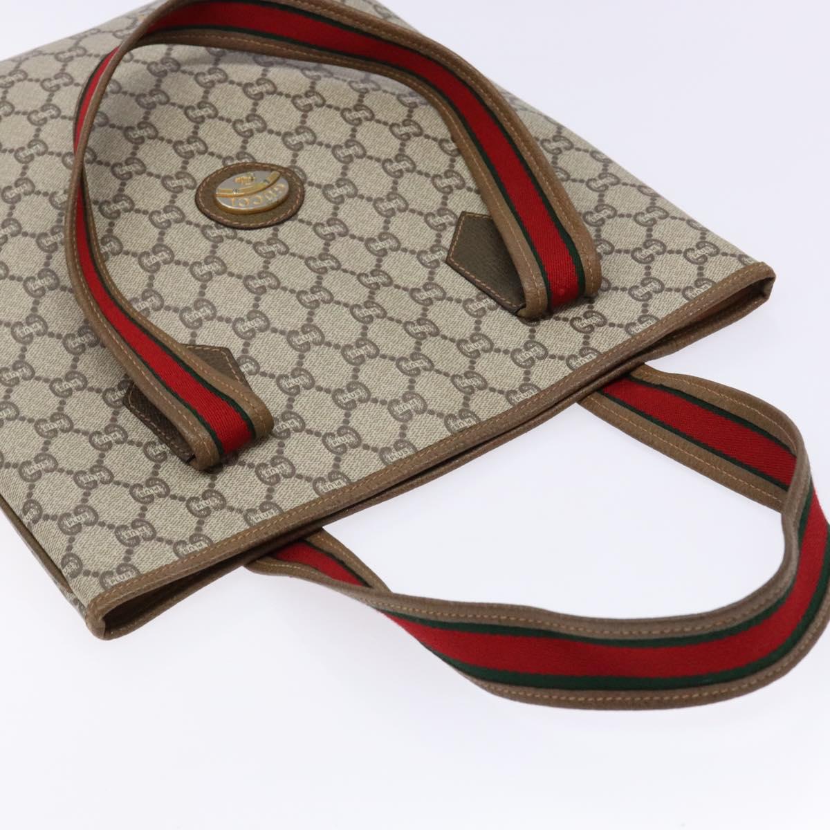 GUCCI GG Plus Supreme Web Sherry Line Tote Bag PVC Beige Red Green Auth BA5310