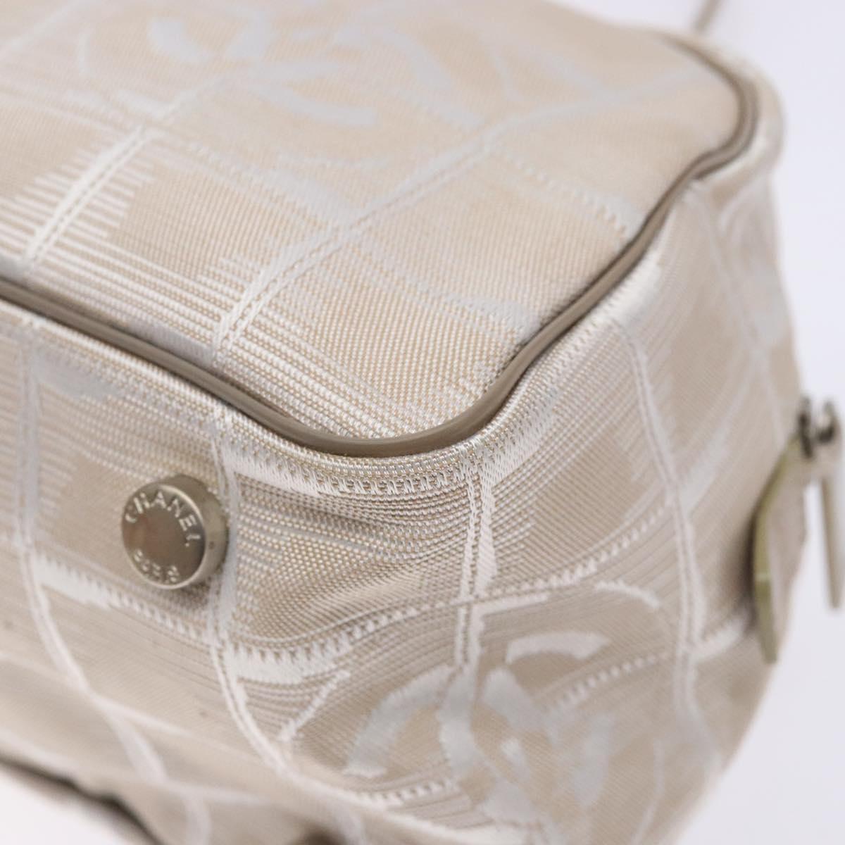 CHANEL New Travel Line Hand Bag Nylon Beige CC Auth BA5313