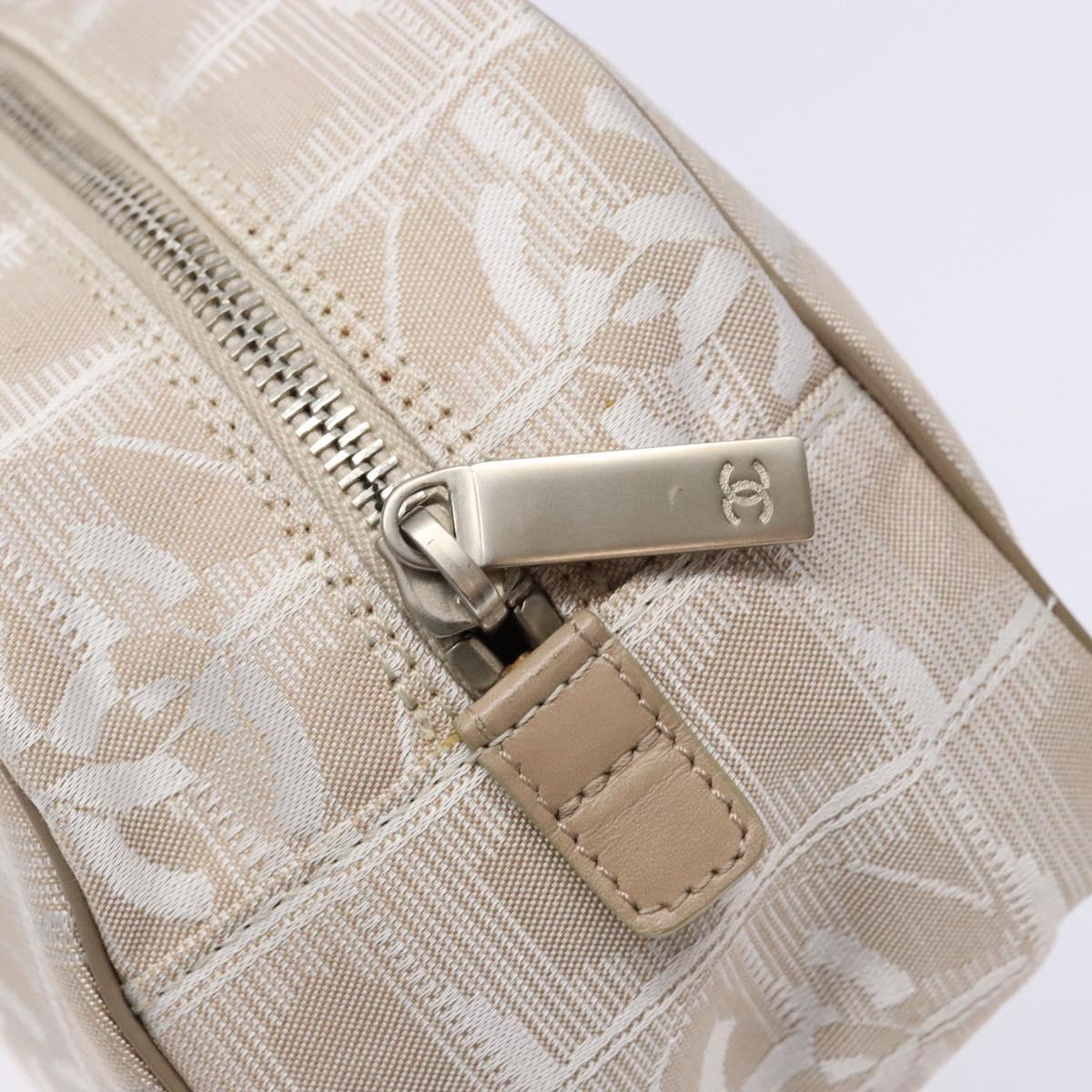 CHANEL New Travel Line Hand Bag Nylon Beige CC Auth BA5313