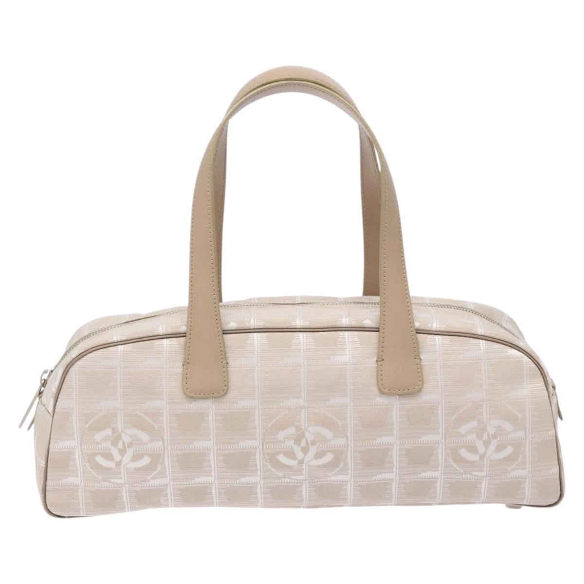 CHANEL New Travel Line Hand Bag Nylon Beige CC Auth BA5313