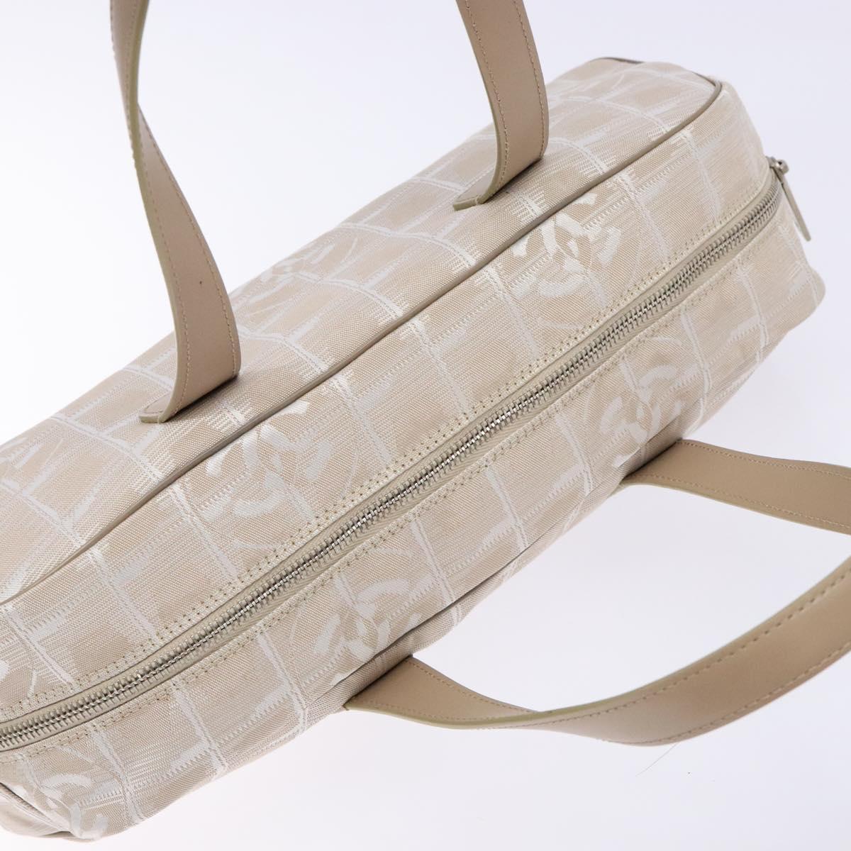 CHANEL New Travel Line Hand Bag Nylon Beige CC Auth BA5313