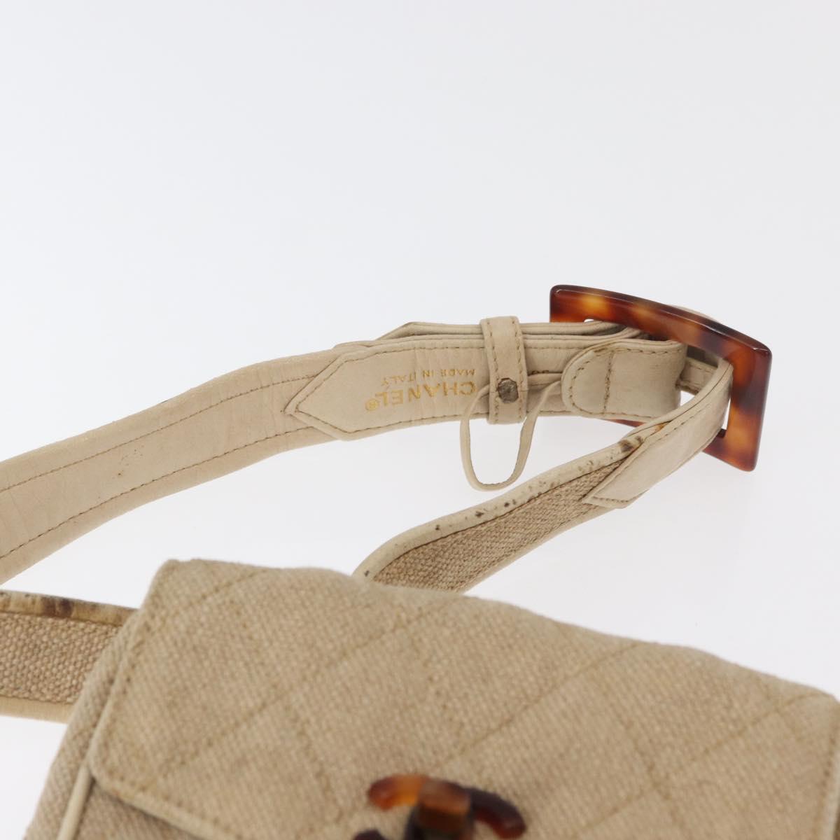 CHANEL Matelasse Waist Bag Canvas Beige CC Auth BA5314