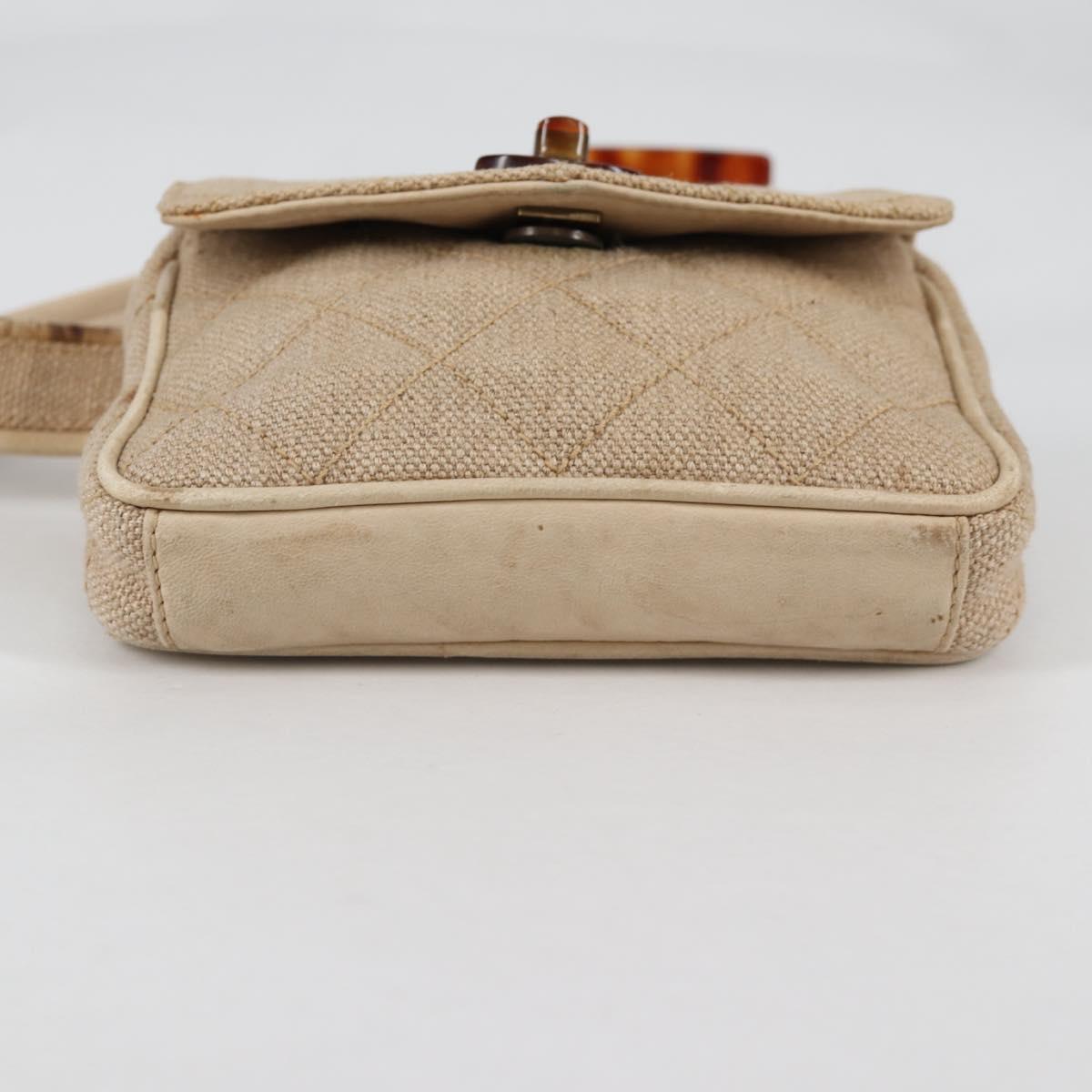 CHANEL Matelasse Waist Bag Canvas Beige CC Auth BA5314