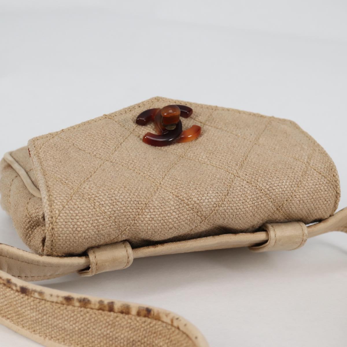 CHANEL Matelasse Waist Bag Canvas Beige CC Auth BA5314