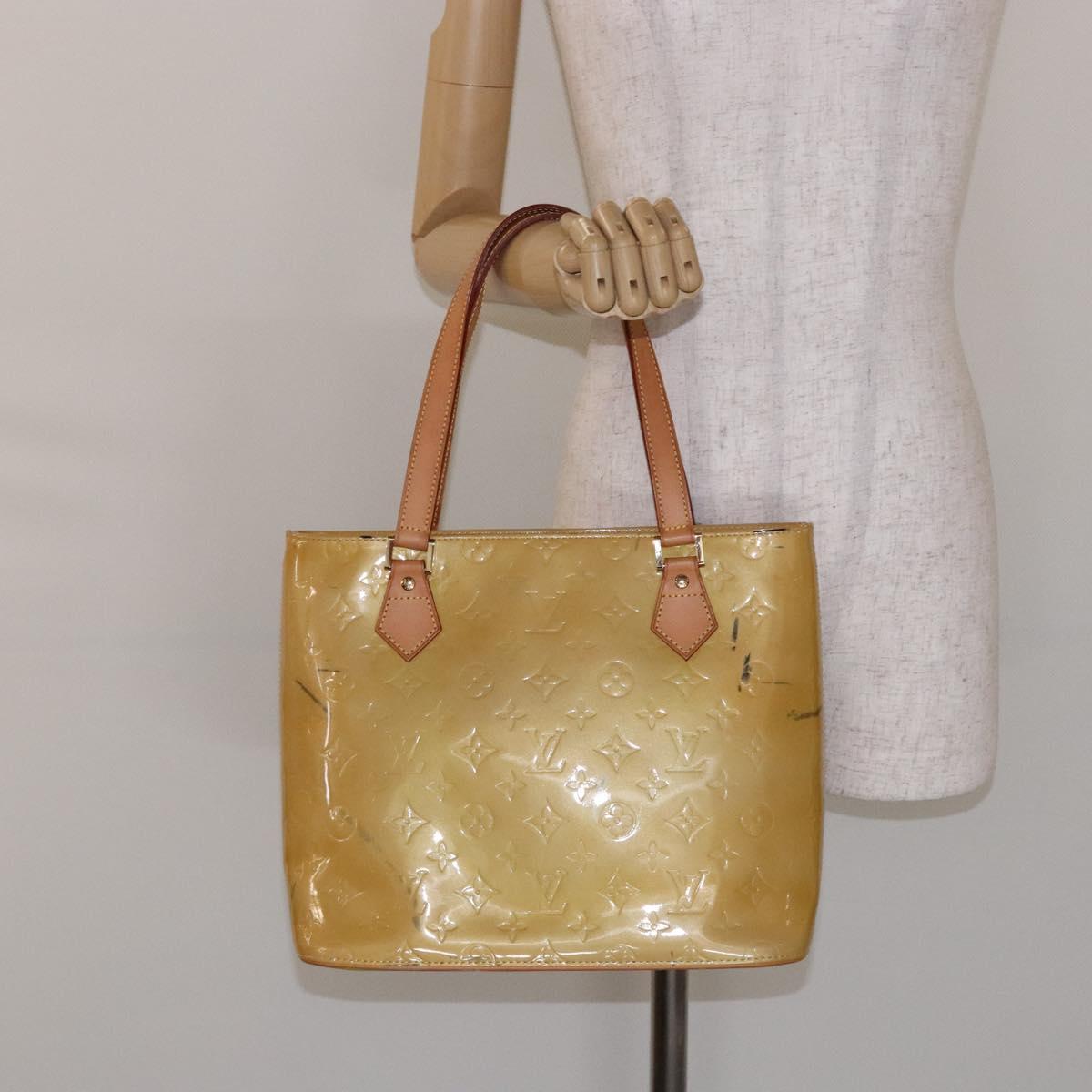 LOUIS VUITTON Monogram Vernis Houston Hand Bag Beige M91004 LV Auth BA5330