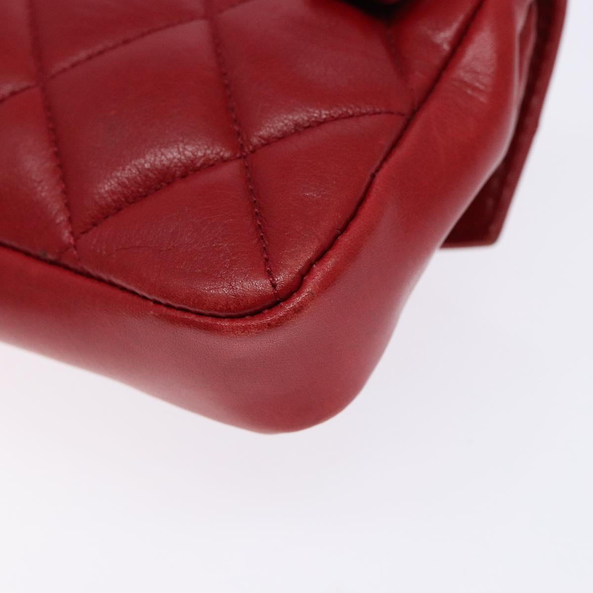 CHANEL Matelasse Waist Bag Lamb Skin Red Gold CC Auth BA5332