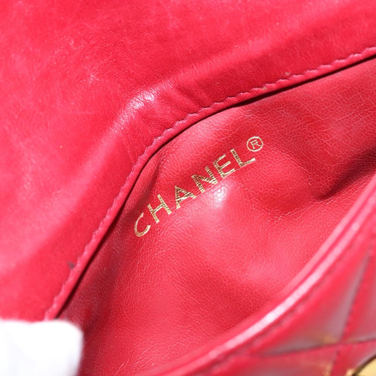 CHANEL Matelasse Waist Bag Lamb Skin Red Gold CC Auth BA5332