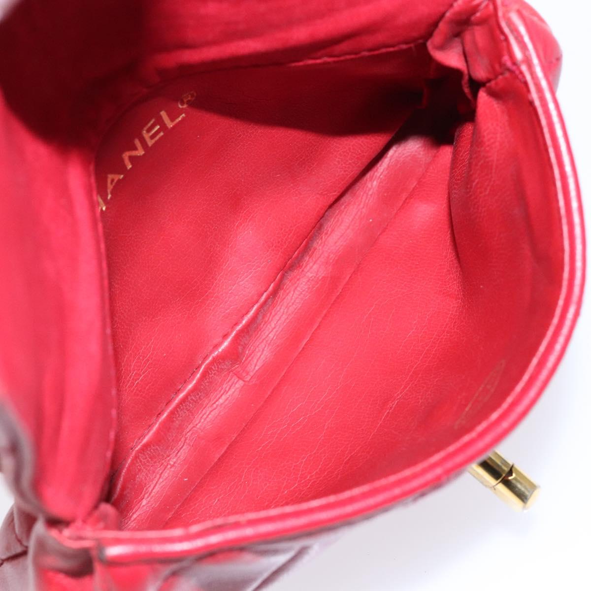 CHANEL Matelasse Waist Bag Lamb Skin Red Gold CC Auth BA5332
