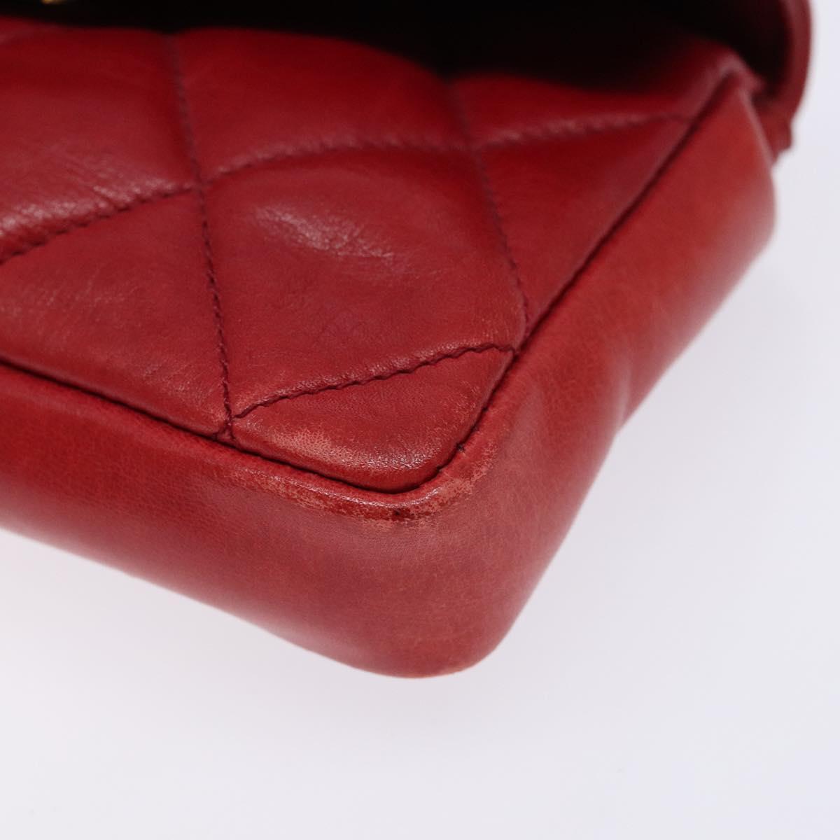 CHANEL Matelasse Waist Bag Lamb Skin Red Gold CC Auth BA5332