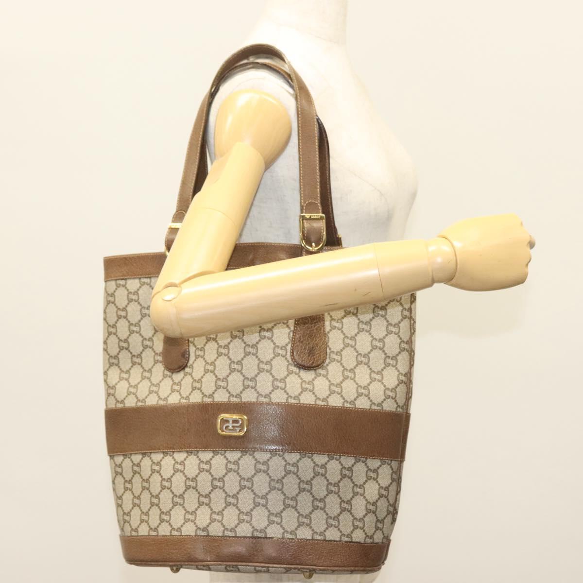 GUCCI GG Plus Supreme Tote Bag PVC Beige Gold Auth BA5333