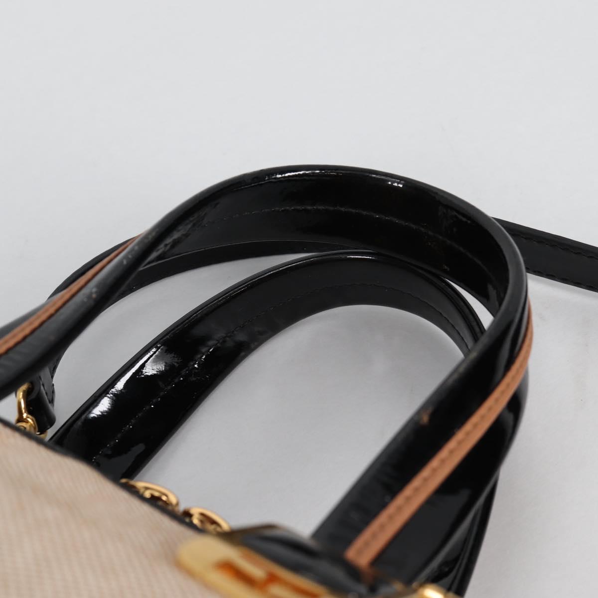 FENDI Camel Rain Hand Bag Canvas 2way Beige Gold Auth BA5335