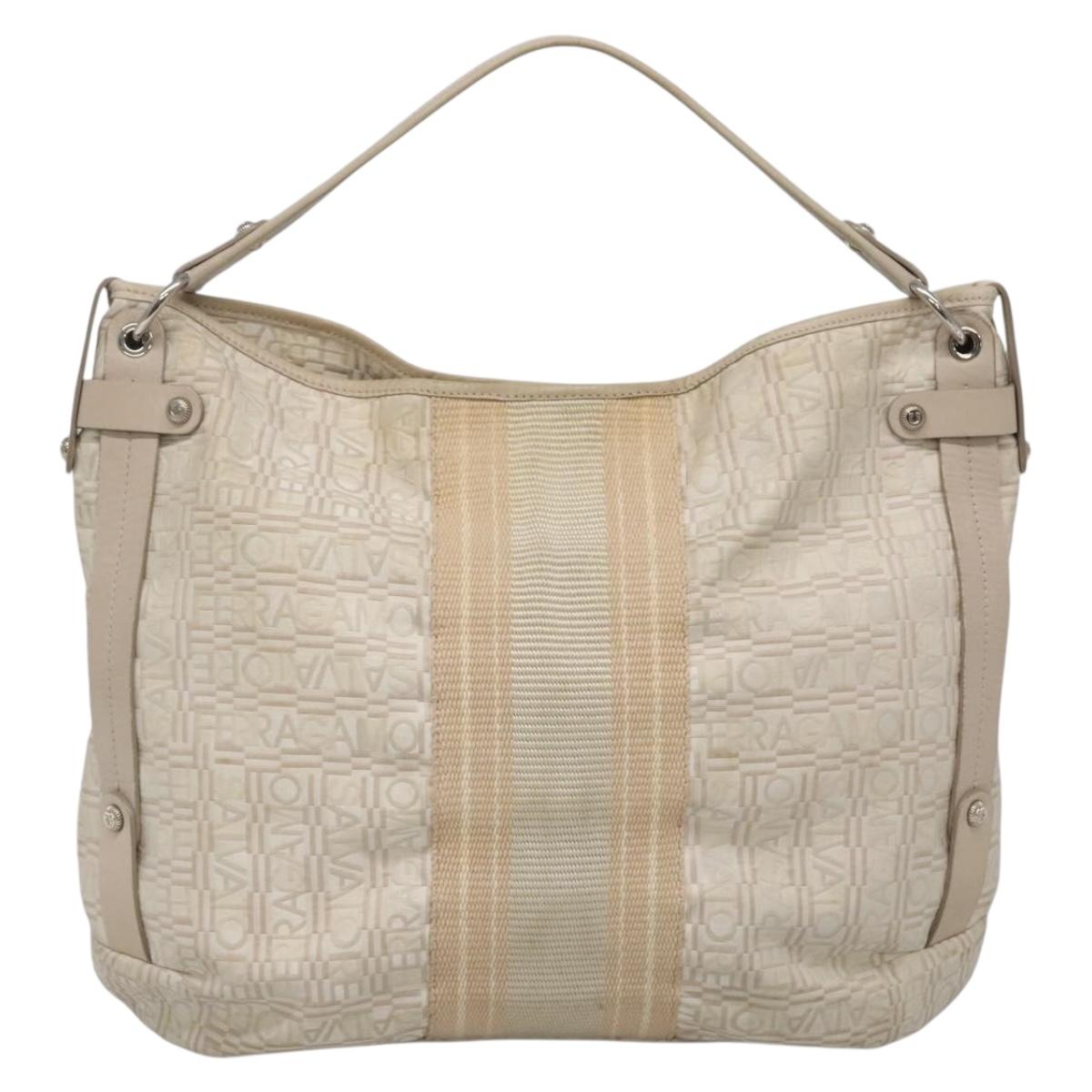 Salvatore Ferragamo Shoulder Bag Nylon Beige Silver Auth BA5336