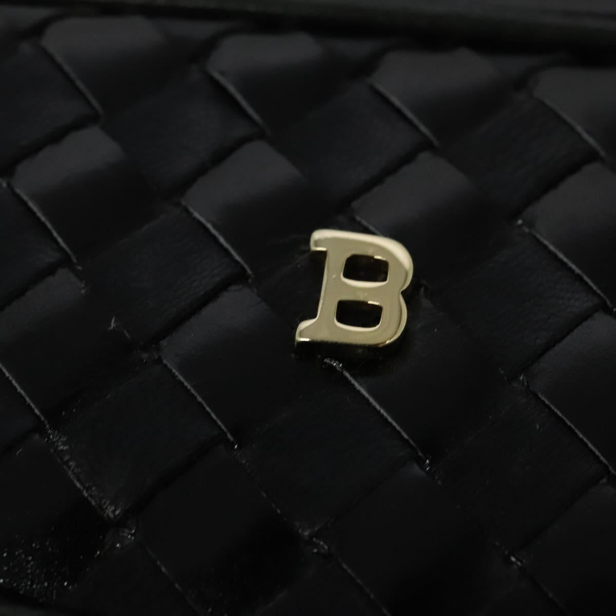 BALLY Quilted Chain Shoulder Bag Leather Black Gold Auth BA5339
