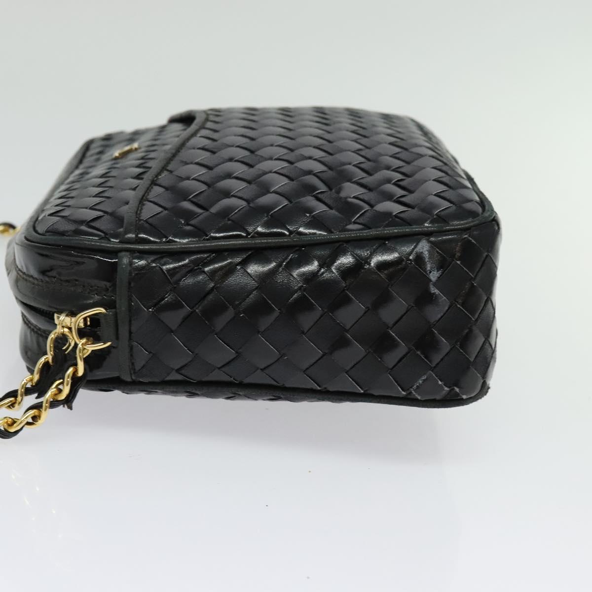 BALLY Quilted Chain Shoulder Bag Leather Black Gold Auth BA5339