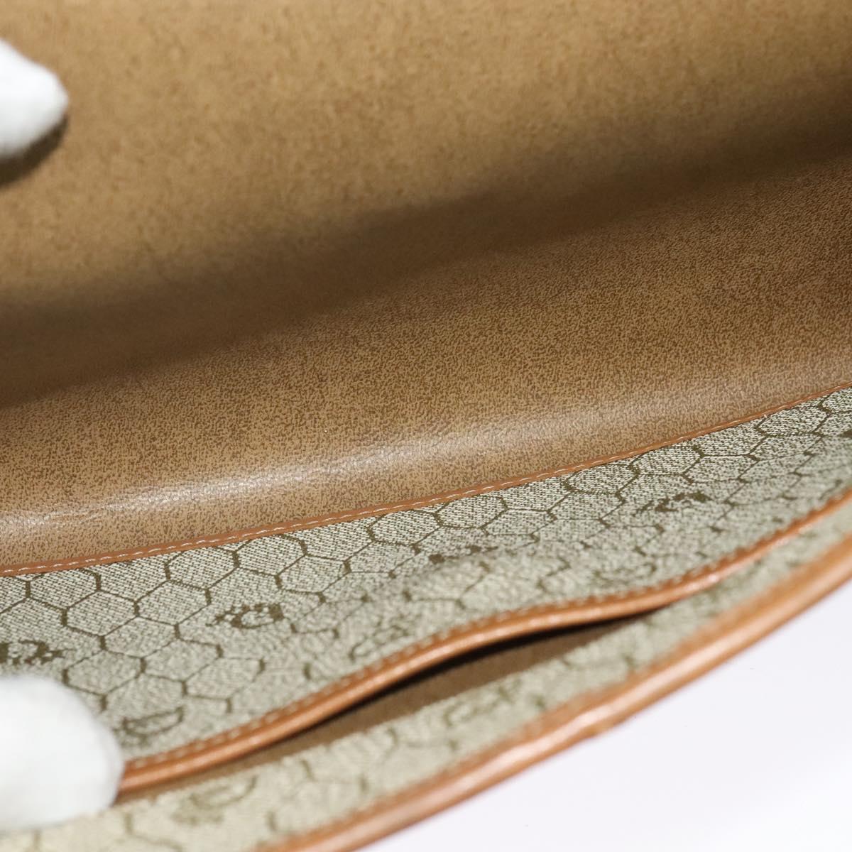 Christian Dior Honeycomb Canvas Chain Shoulder Bag PVC Beige Gold Auth BA5344