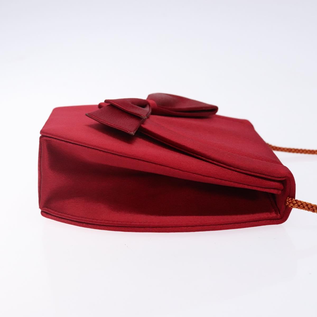 SAINT LAURENT Shoulder Bag Satin Red Gold Auth BA5345