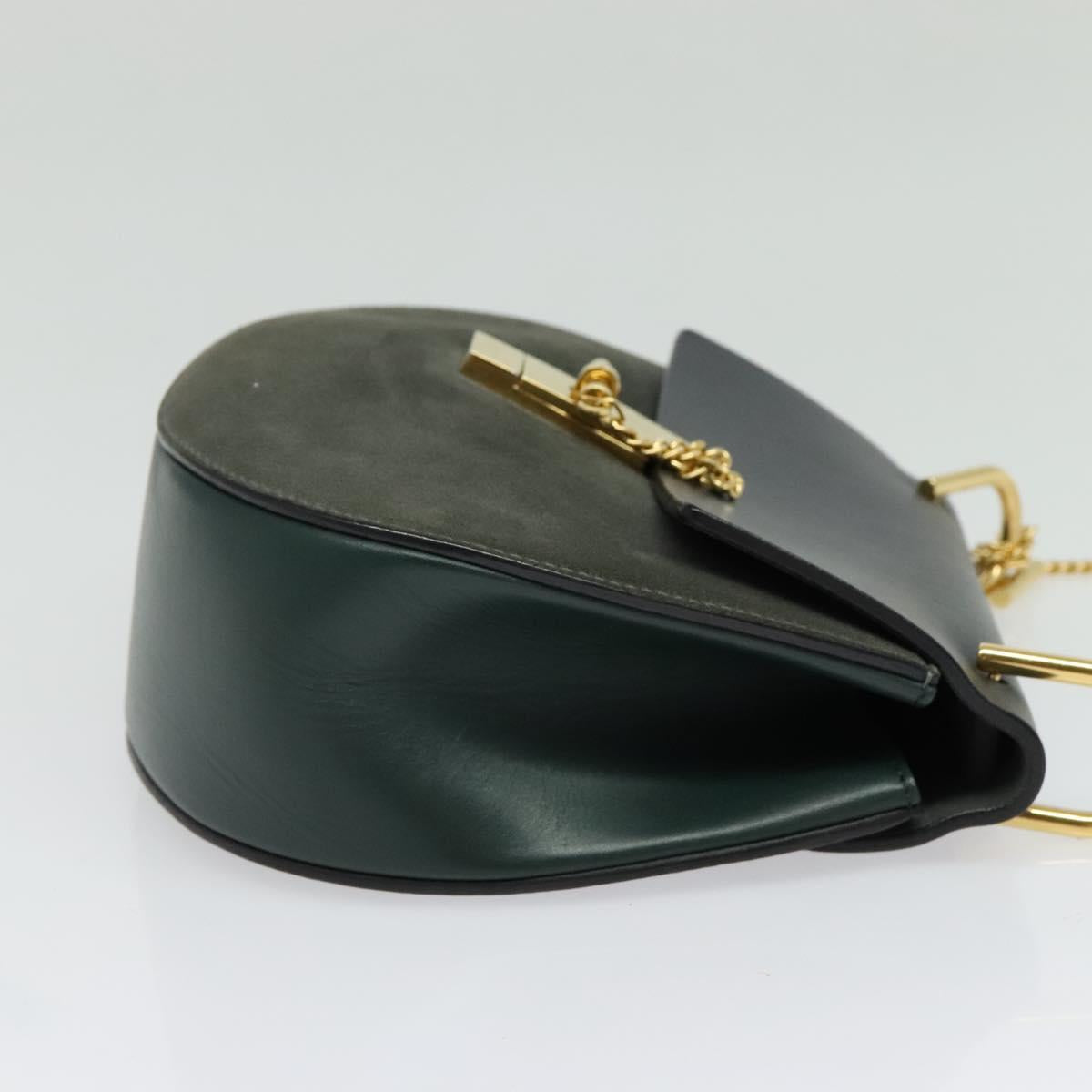 Chloe Chain Drew Shoulder Bag Leather Khaki Gold Auth BA5346