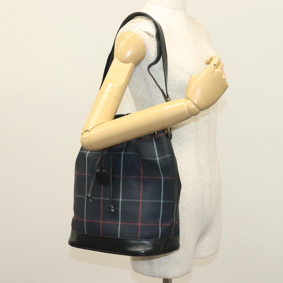 Burberrys Nova Check Shoulder Bag PVC Navy Gold Auth BA5347