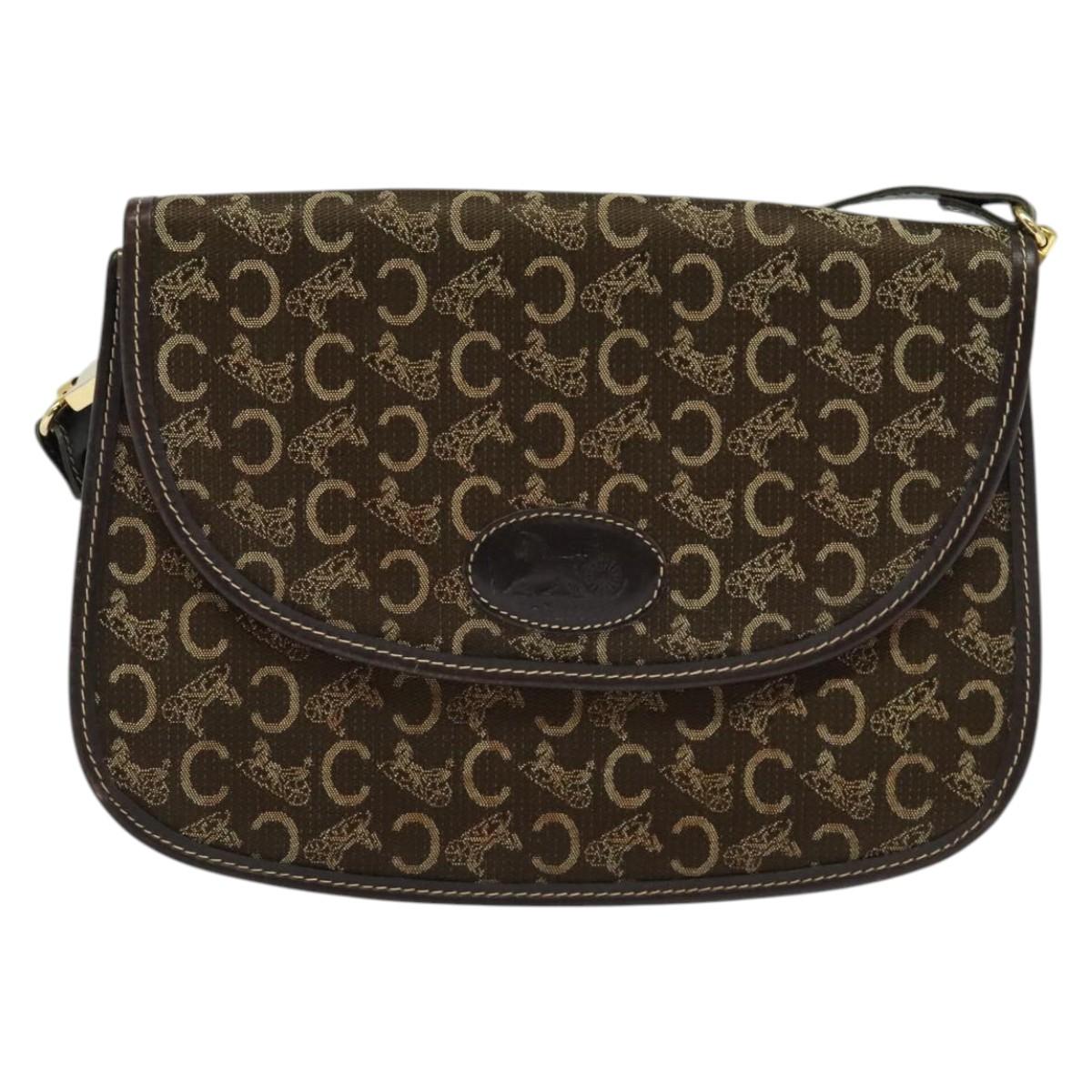 CELINE C Sulky Shoulder Bag Canvas Brown Gold Auth BA5360