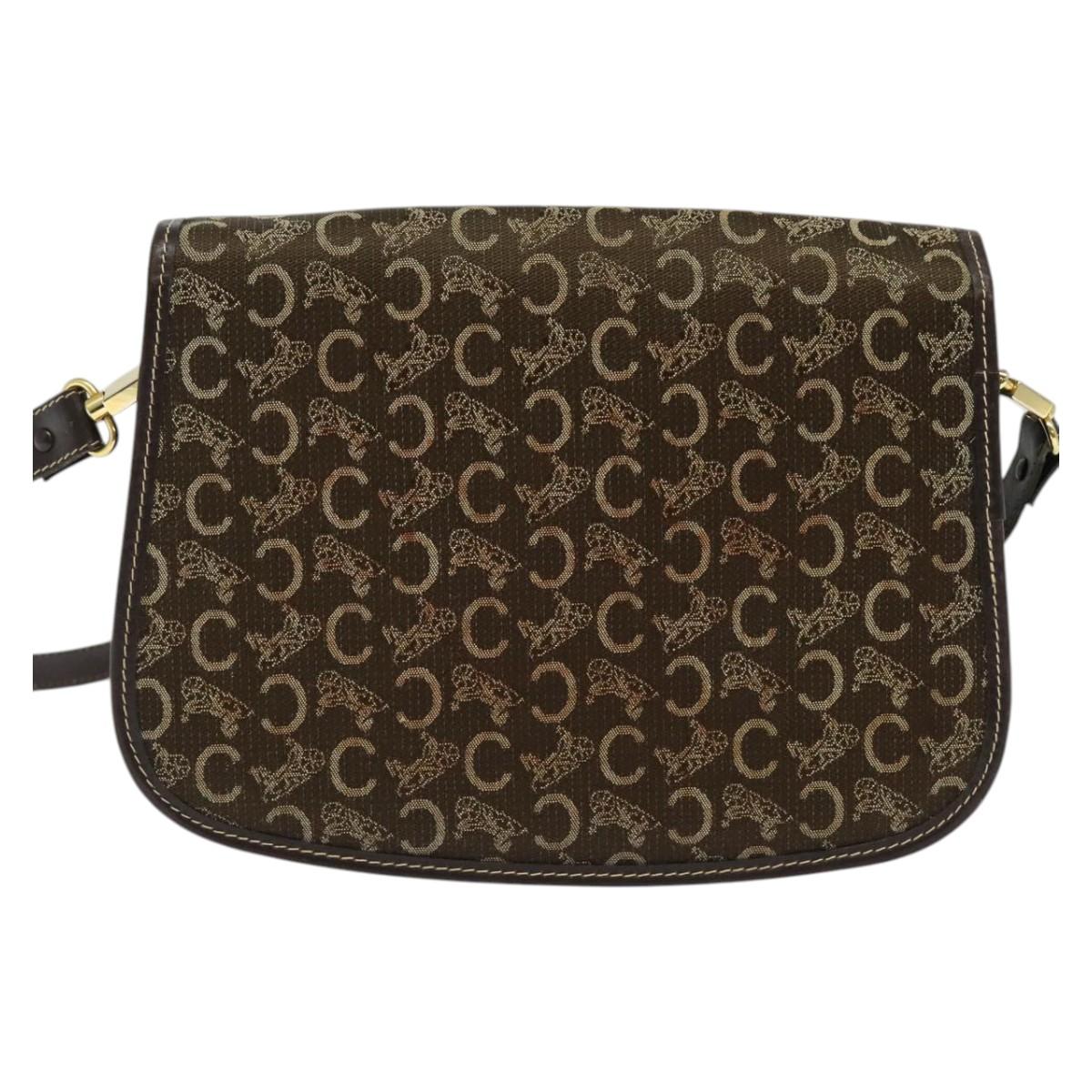 CELINE C Sulky Shoulder Bag Canvas Brown Gold Auth BA5360