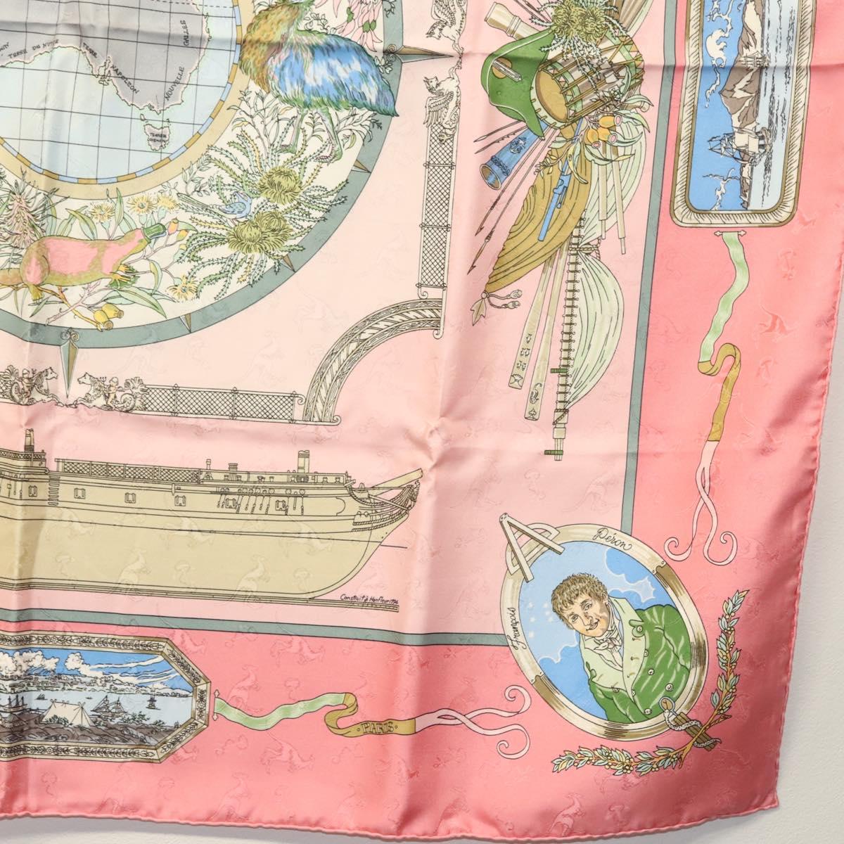 HERMES Carre 90 Scarf ""ORBIS AUSTRALIS DULCES EXUVIAE"" Silk Pink Auth BA5385