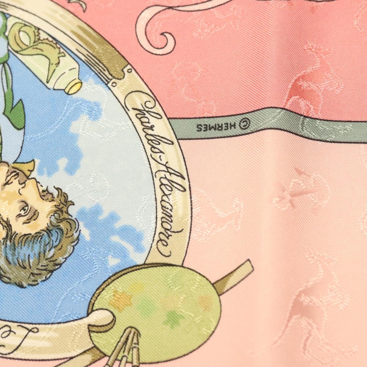 HERMES Carre 90 Scarf ""ORBIS AUSTRALIS DULCES EXUVIAE"" Silk Pink Auth BA5385