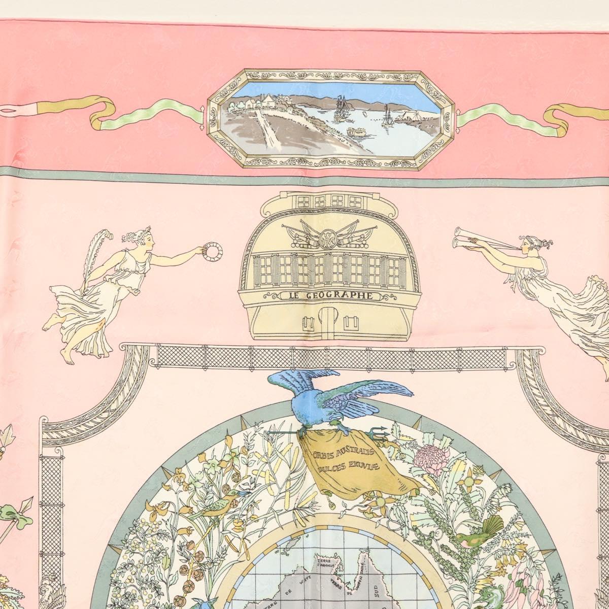 HERMES Carre 90 Scarf ""ORBIS AUSTRALIS DULCES EXUVIAE"" Silk Pink Auth BA5385