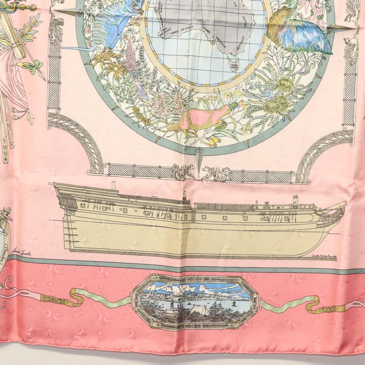 HERMES Carre 90 Scarf ""ORBIS AUSTRALIS DULCES EXUVIAE"" Silk Pink Auth BA5385