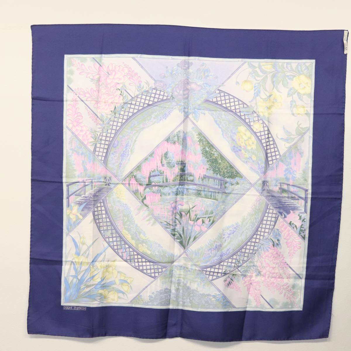 HERMES Carre 90 Scarf ""GIVERNY"" Silk Blue Auth BA5386