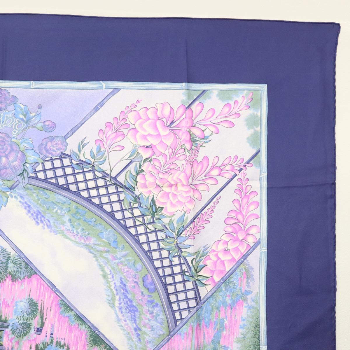 HERMES Carre 90 Scarf ""GIVERNY"" Silk Blue Auth BA5386