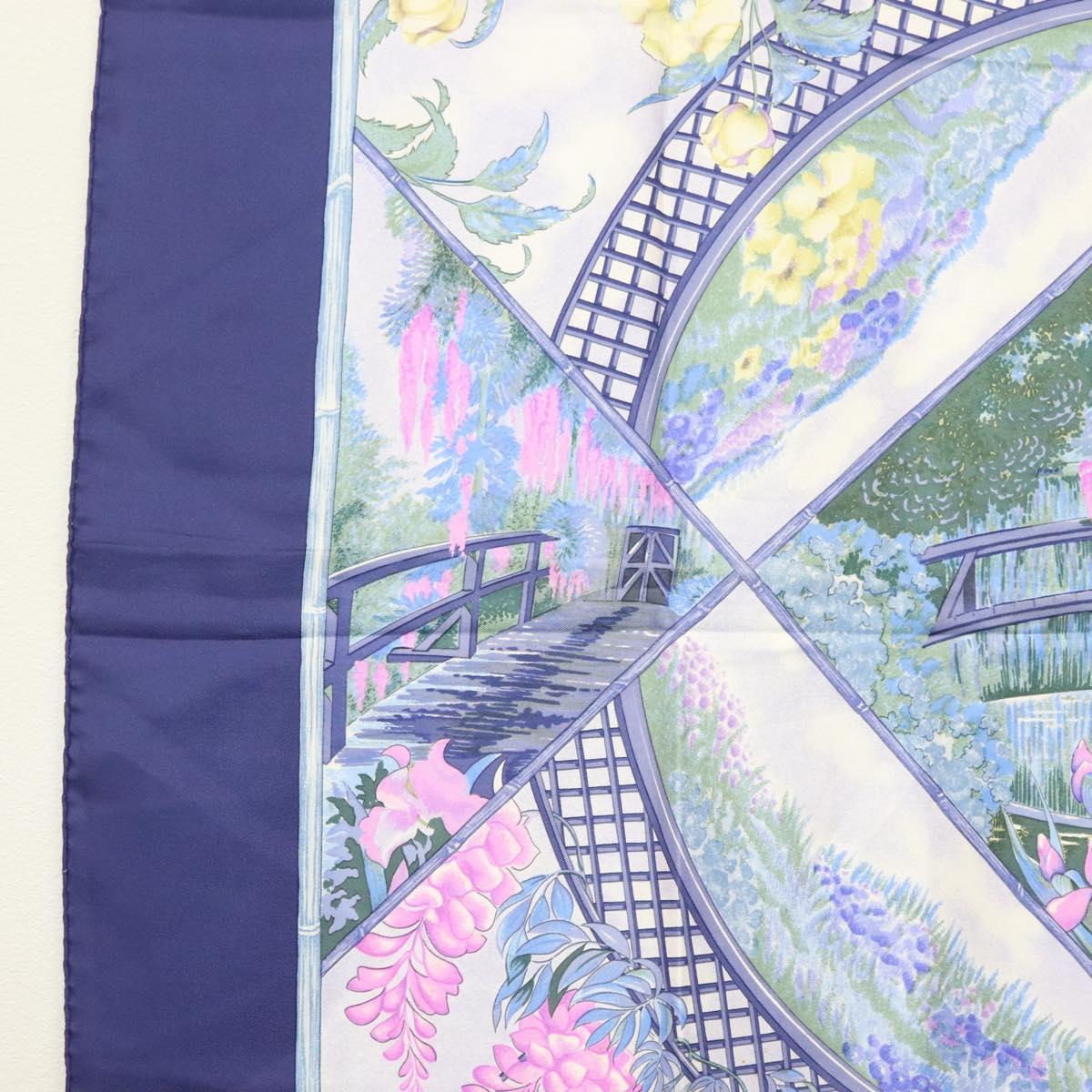 HERMES Carre 90 Scarf ""GIVERNY"" Silk Blue Auth BA5386