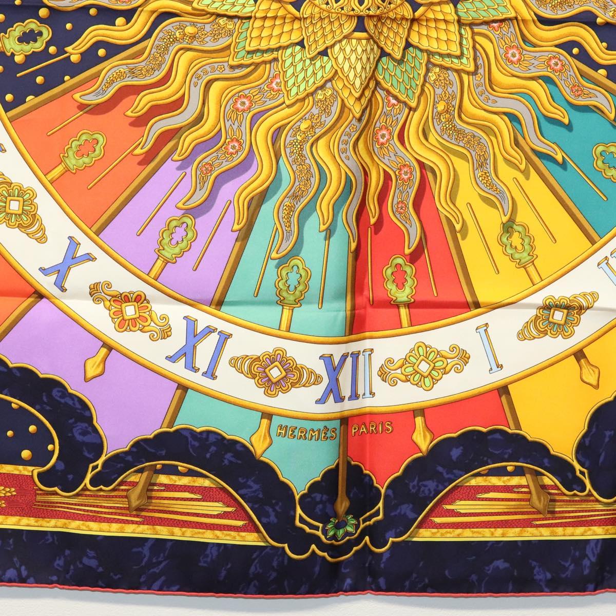 HERMES Carre 90 Scarf ""CARPE DIEM"" Silk Navy Auth BA5387