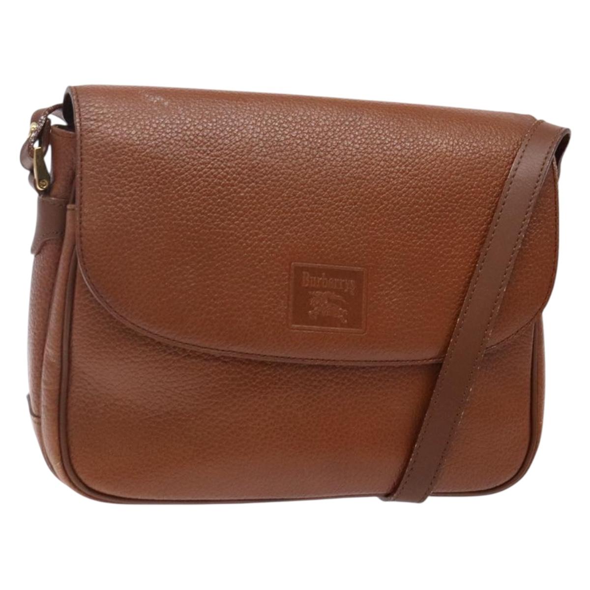 Burberrys Shoulder Bag Leather Brown Gold Auth BA5389