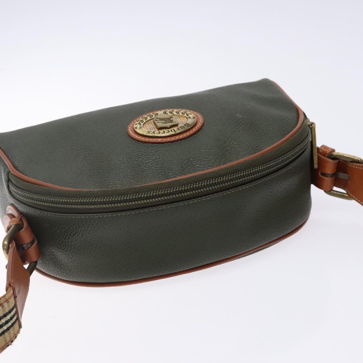 Burberrys Shoulder Bag Leather Khaki Gold Auth BA5390