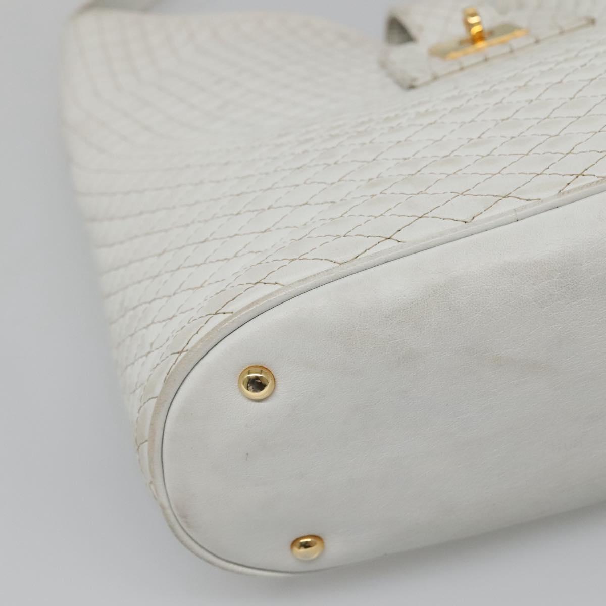 BALLY Quilted Shoulder Bag Leather White Gold Auth BA5391