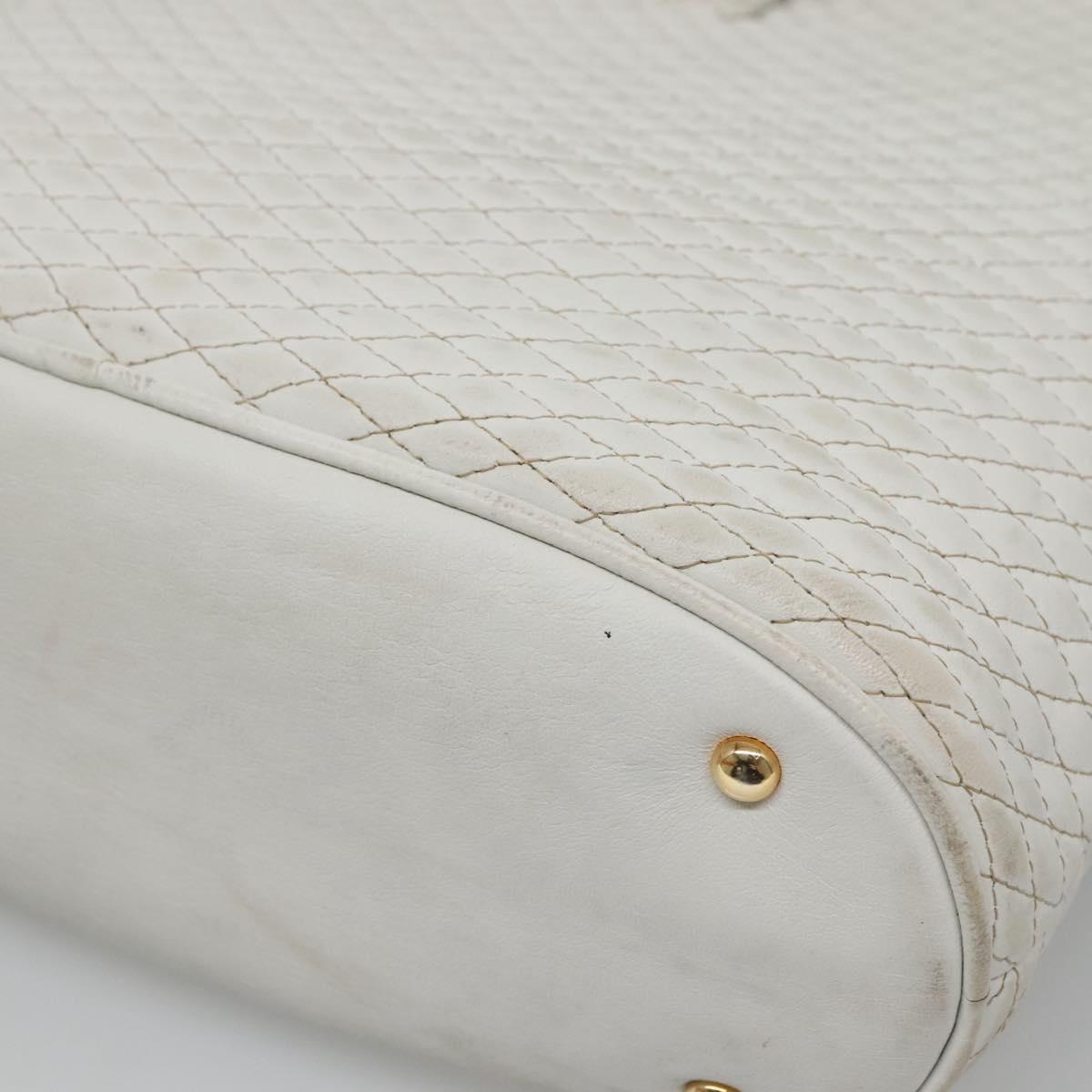 BALLY Quilted Shoulder Bag Leather White Gold Auth BA5391
