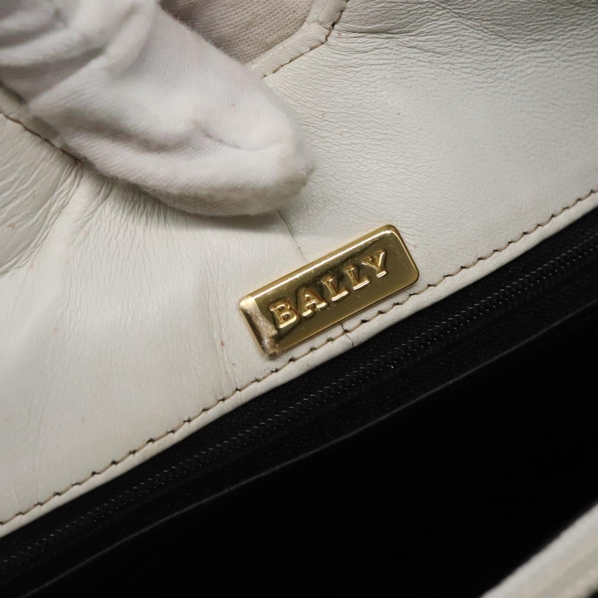 BALLY Quilted Shoulder Bag Leather White Gold Auth BA5391