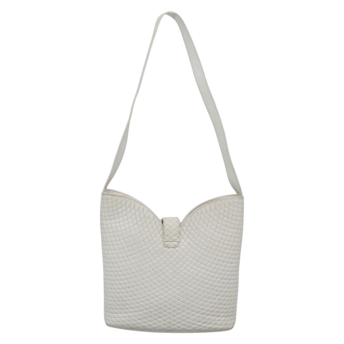 BALLY Quilted Shoulder Bag Leather White Gold Auth BA5391