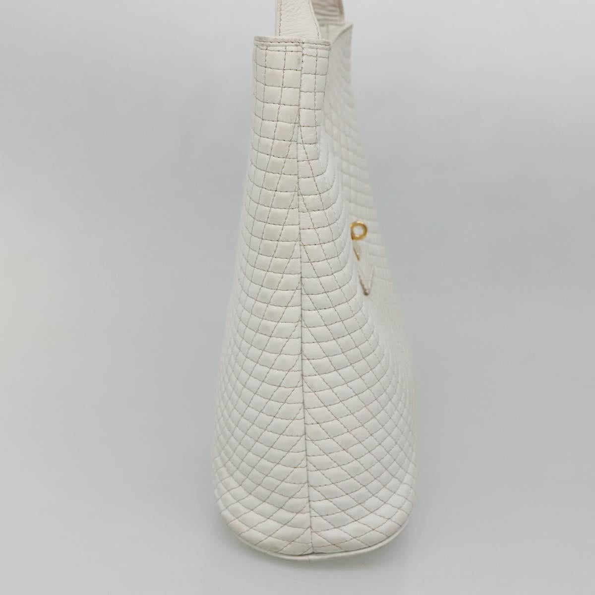 BALLY Quilted Shoulder Bag Leather White Gold Auth BA5391