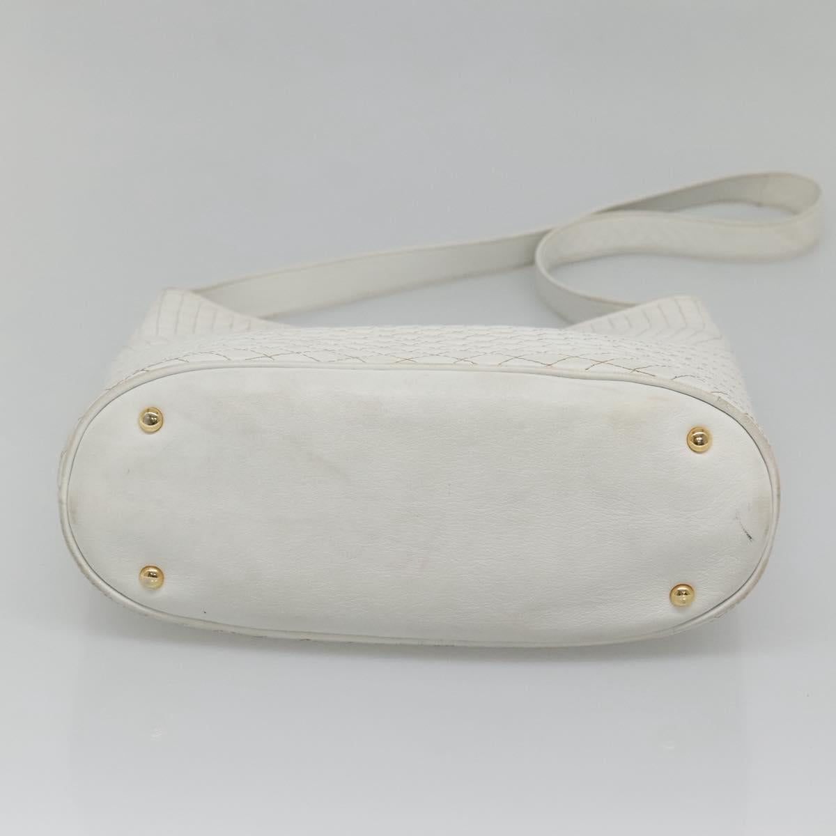 BALLY Quilted Shoulder Bag Leather White Gold Auth BA5391