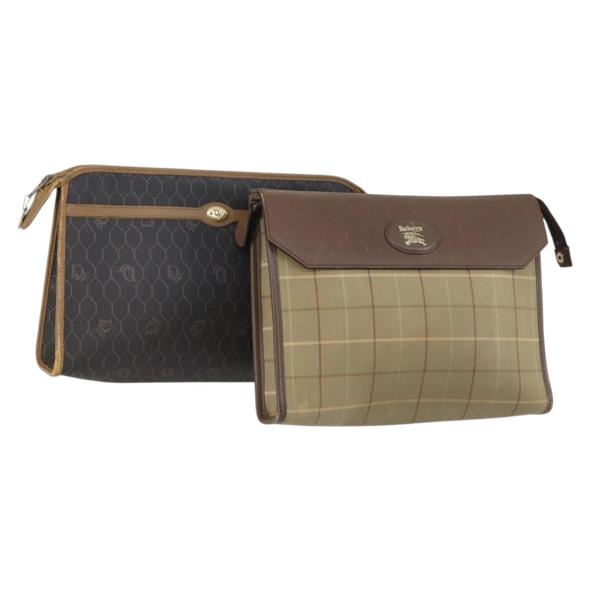 Burberrys Dior Honeycomb Nova Check Bag Canvas 2Set Beige Black Auth BA5392