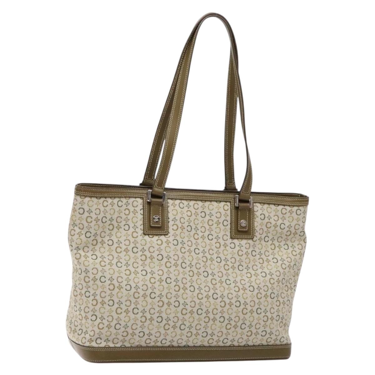CELINE C Macadam Canvas Tote Bag Khaki Silver Auth BA5408