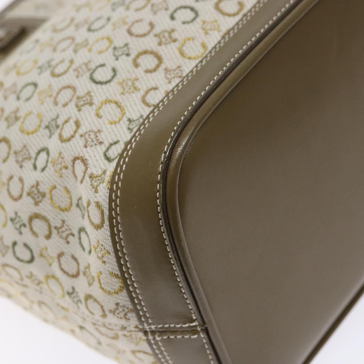 CELINE C Macadam Canvas Tote Bag Khaki Silver Auth BA5408