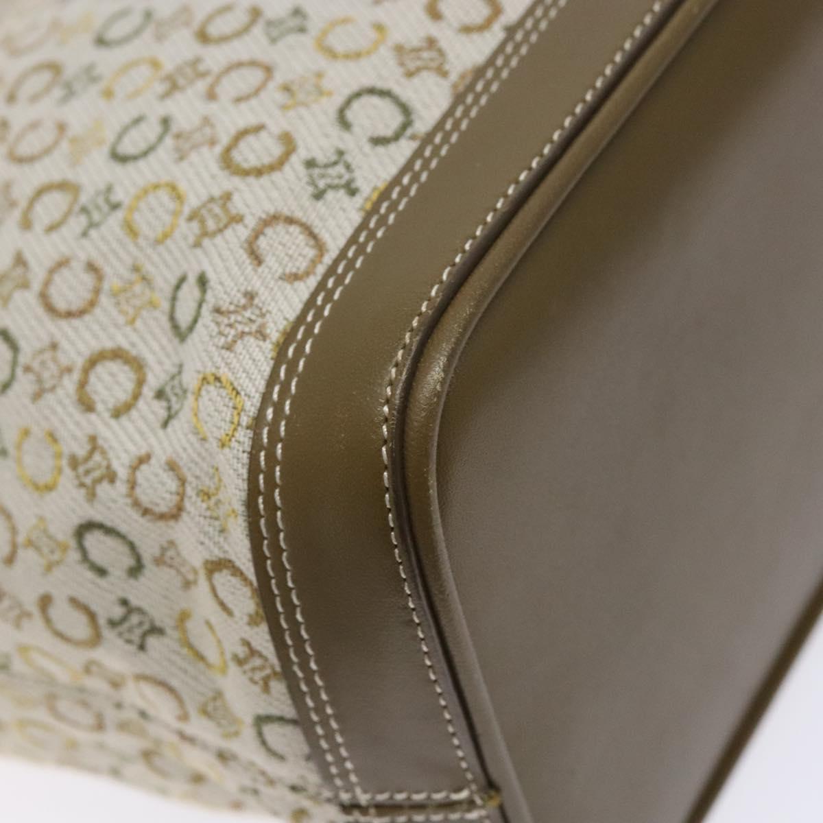 CELINE C Macadam Canvas Tote Bag Khaki Silver Auth BA5408