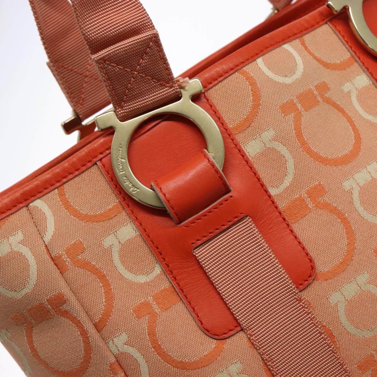 Salvatore Ferragamo Gancini Tote Bag Canvas Orange Gold Auth BA5410