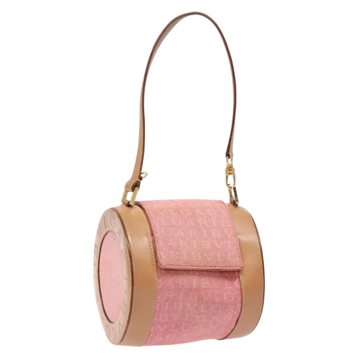 BVLGARI Logo Mania Be Zero One Hand Bag Canvas Red Gold Auth BA5419